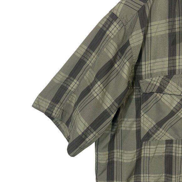 Alpine Design Mens Shirt Large Short Sleeve Green Plaid Hidden Snap Buttons - Picture 4 of 9
